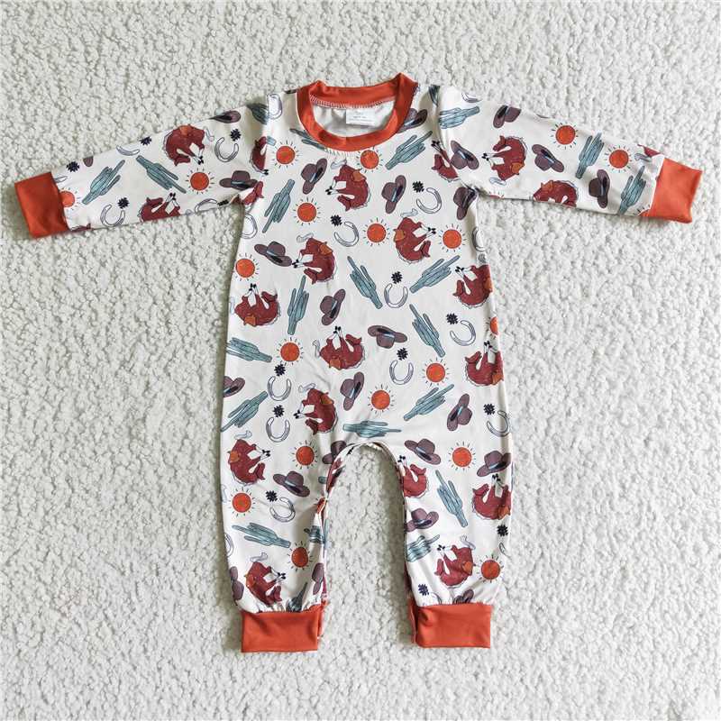 LR0056Cactus hat long sleeve brown kids boy romper