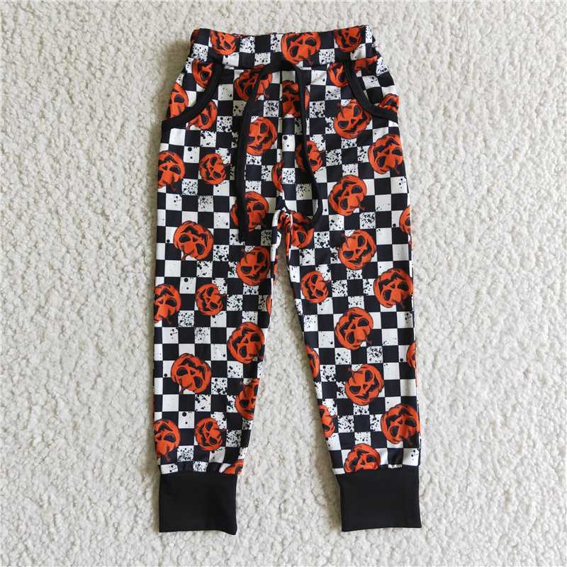 P0025 Baby Girls string pumpkin plaid legging pants
