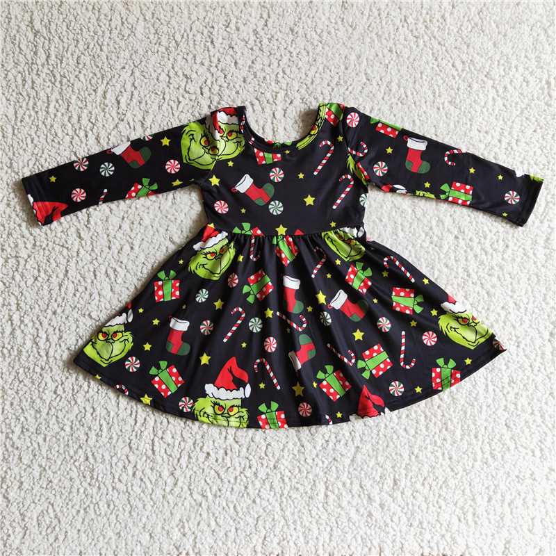 11.26 RTS NO MOQ (In stock)GLD0101 Baby girls Christmas cartoon present twirl dresses