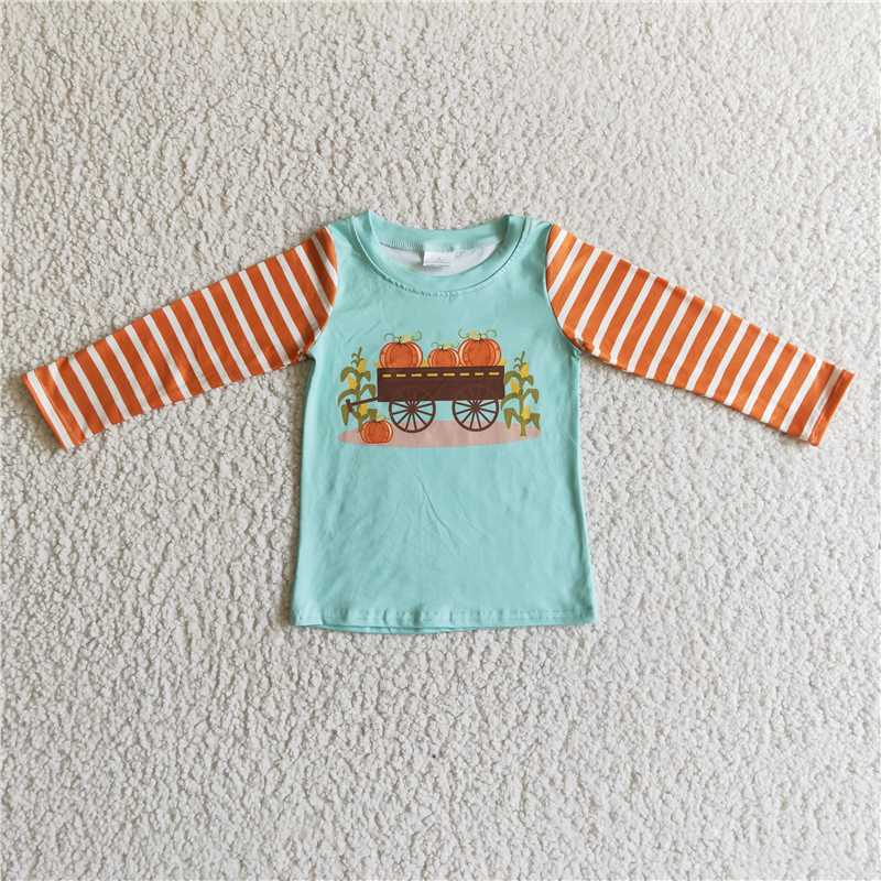 BT0030 Baby boys pumpkin tractor shirts