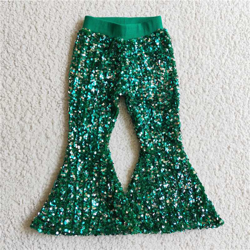 P0033 Baby girls Green Sequin bell pants