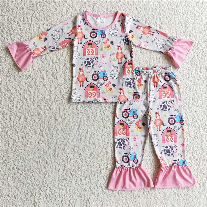 GLP0342Cow horse pig chicken kids girl farm pajamas