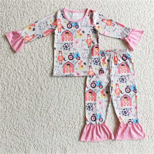 GLP0342Cow horse pig chicken kids girl farm pajamas