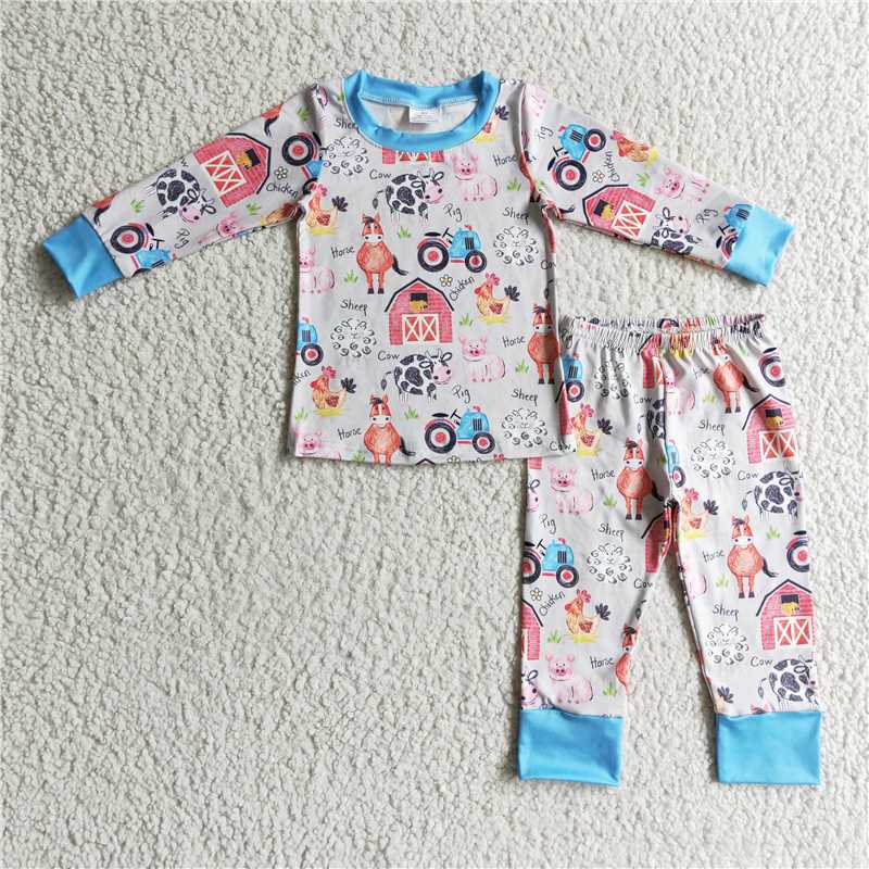 BLP0138Cow horse pig chicken kids boy farm pajamas