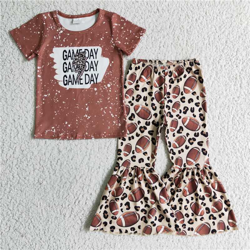 GSPO0216 Girls' GAME DAY leopard print rugby short-sleeved trousers suit