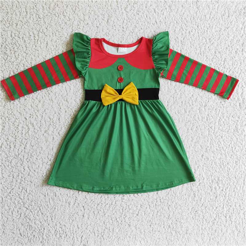 11.25 RTS NO MOQ (In stock)GLD0143 Baby Girls Green Christmas Ruffle Dresses