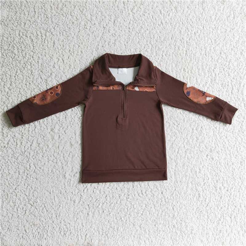 BT0111 Baby Boys Cow Brown Western pullovers