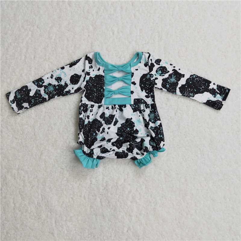 LR0197Cow bow long sleeves baby girls romper