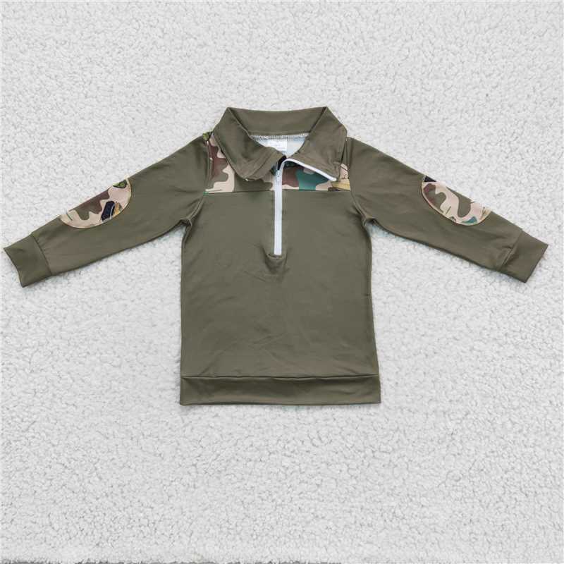BT0098 Baby boys green camo pullovers Tops