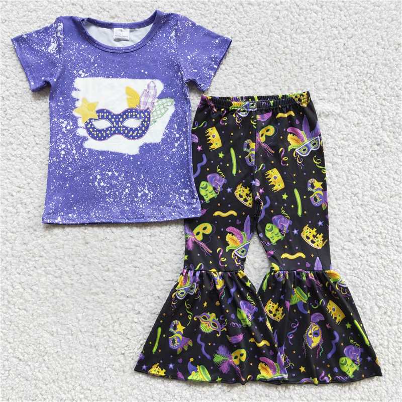 12.17 RTS NO MOQ (In stock)GSPO0220 Baby Girls Mardi Gras Purple Clothes Sets