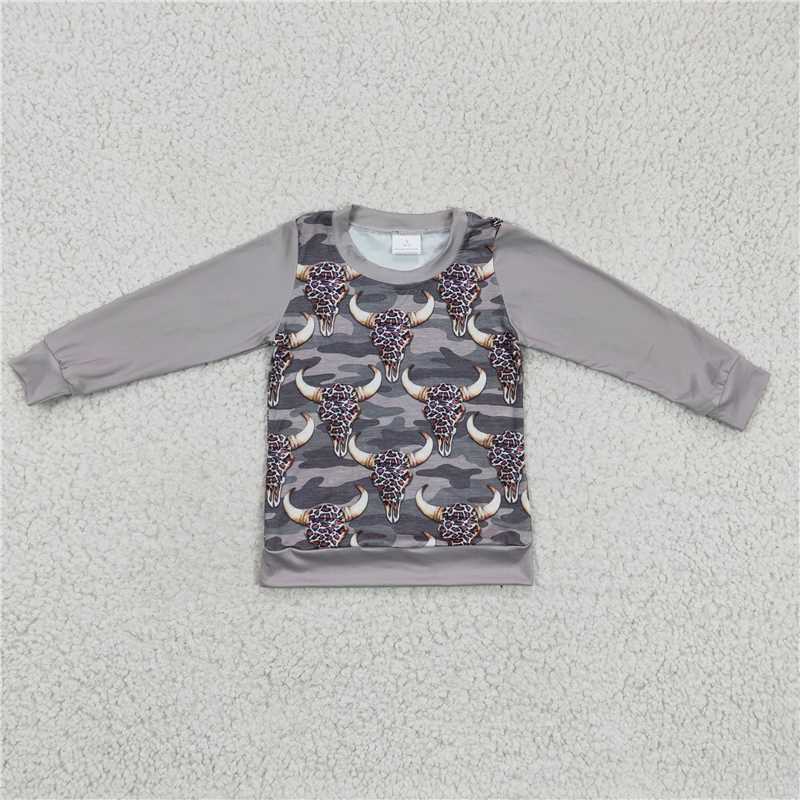 BT0108 Baby Boys Camo Cow Long Sleeve shirts tops