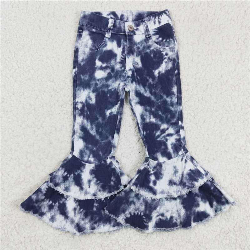 P0035 Baby Girls Blue Tie Dye Bell Jeans Denim Pants