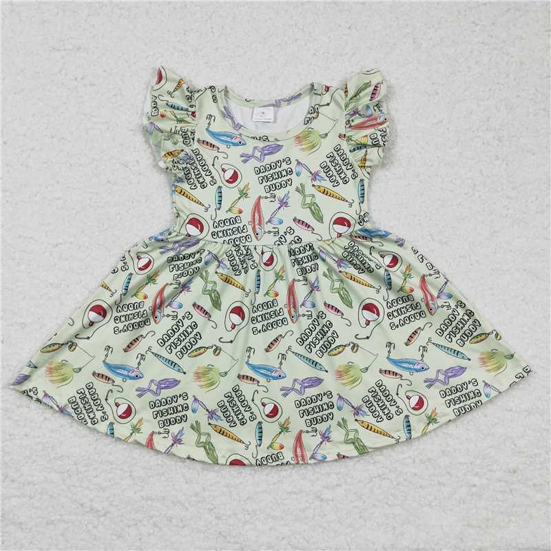 GSD0155 Girls FUSHING green fishing short-sleeved dress