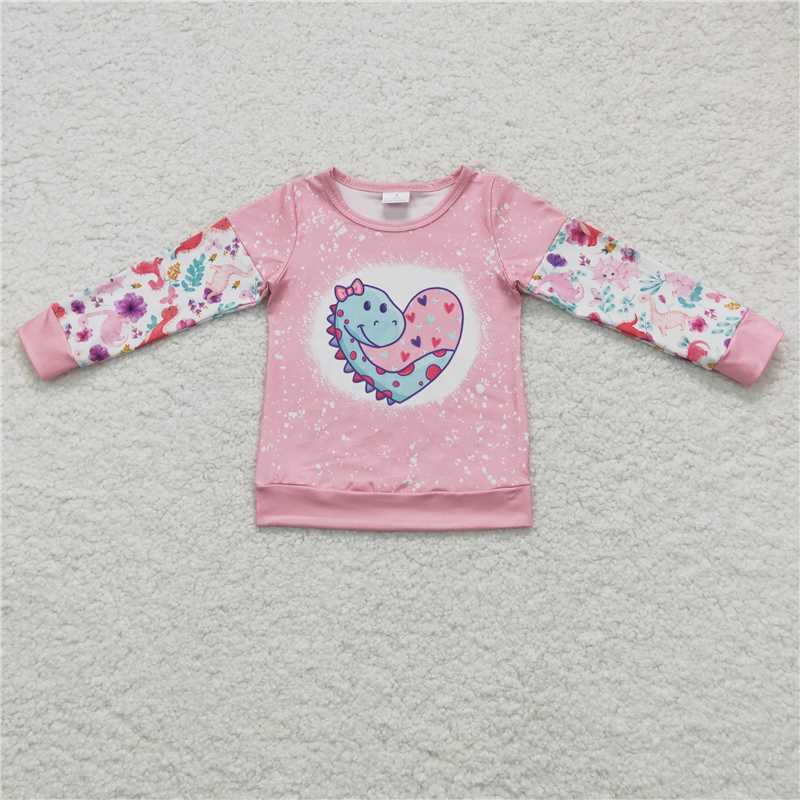 GT0087 Baby Girls Valentines dinosaur Long Sleeve shirts tops