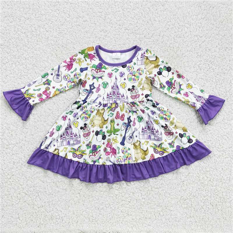 12.18 RTS NO MOQ (In stock)GLD0180 Baby Girls Purple Castle Knee Length Dresses