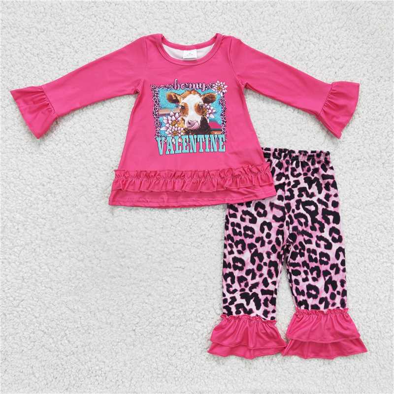 GLP0362Be my valentine cow shirt leopard leggings girls clothes