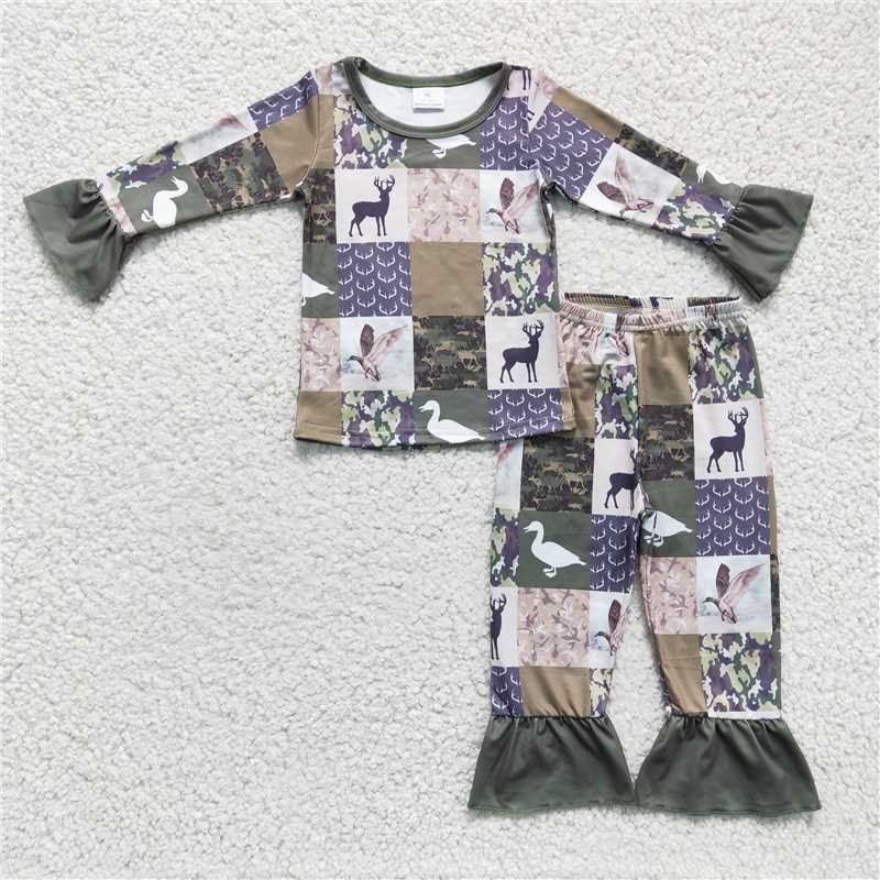GLP0318Duck deer camo patchwork kids girls hunting pajamas