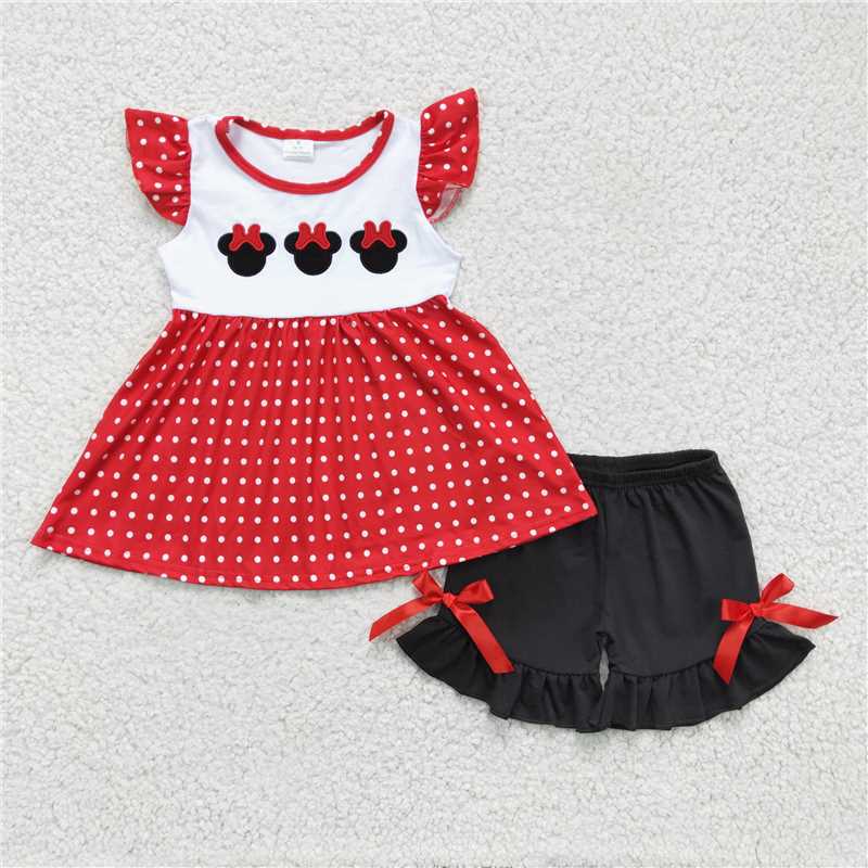 GSSO0130Mouse embroidery polka dots girls summer outfits