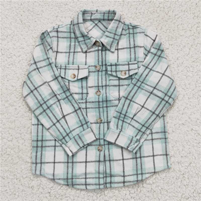 BT0169 Baby Boys Blue Plaid Long Sleeve button ups shirts tops