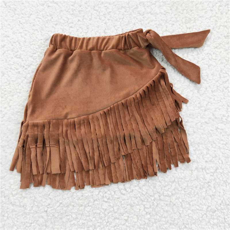 GLK0003 Baby Girls Thick fabric Brown Tassel Ruffle Skirts