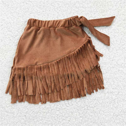 GLK0003 Baby Girls Thick fabric Brown Tassel Ruffle Skirts