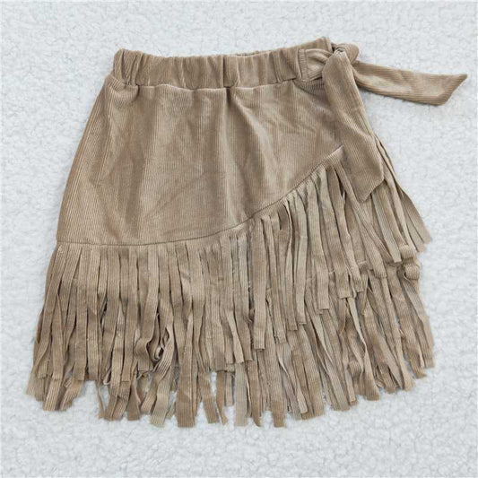 GLK0004  Baby Girls Thick fabric Light Brown Tassel Ruffle Skirts