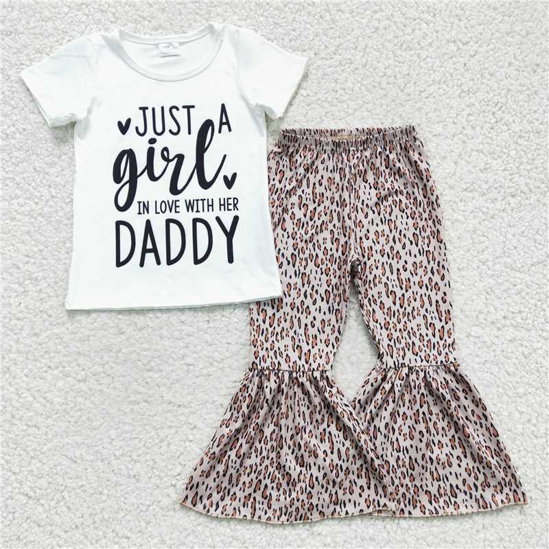 GSPO0266 Girls gril daddy leopard print short-sleeved trousers suit