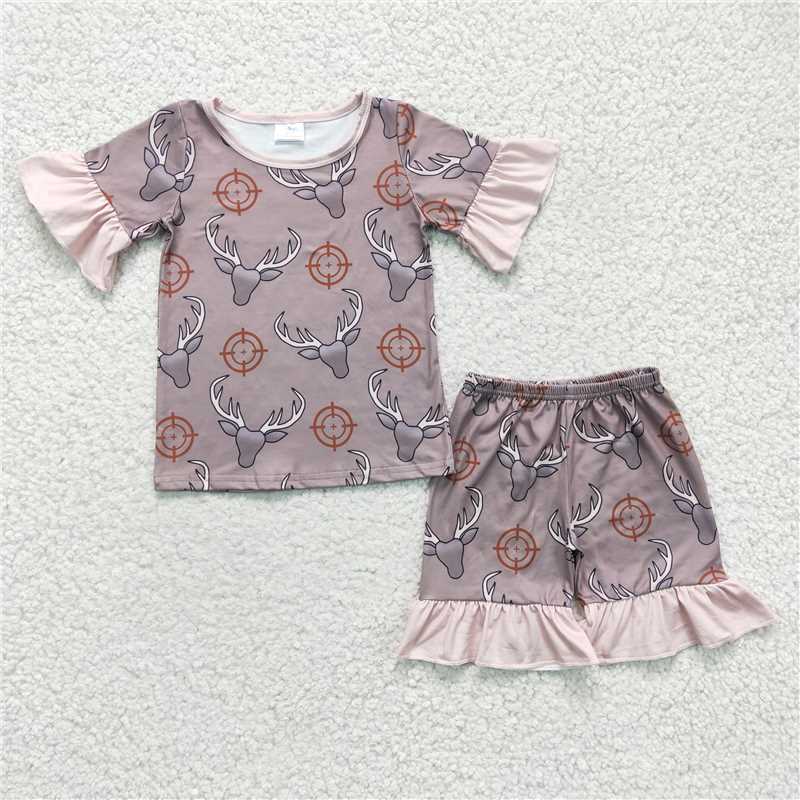 GSSO0138Deer short sleeves shirt shorts girls pajamas