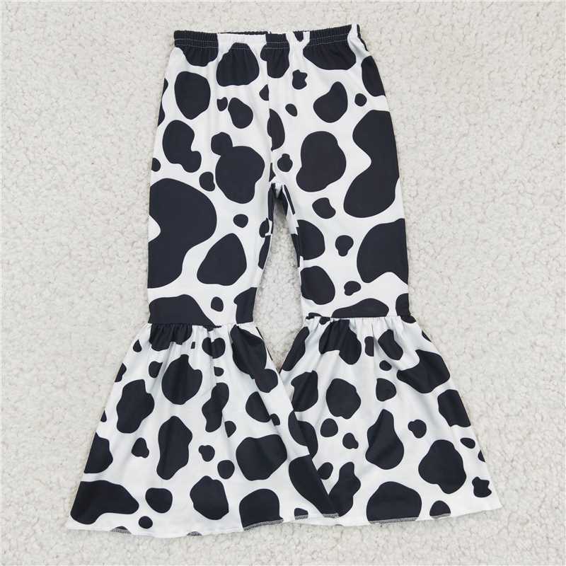 P0041 Baby Girls Black Cow Bell Bottom Pants