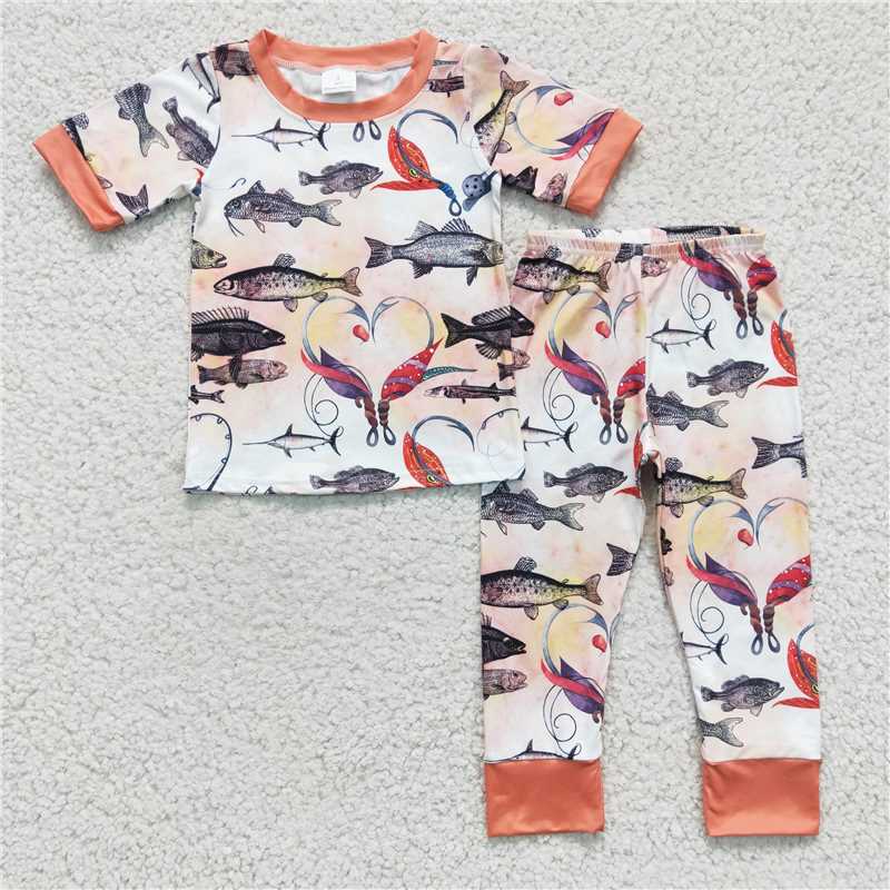 BSPO0041 Baby Boys fishing orange pajamas sets