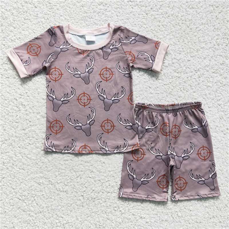 BSSO0099 Baby Boys Summer Pajamas Outfits Baby Boys Cow deer western shorts sets