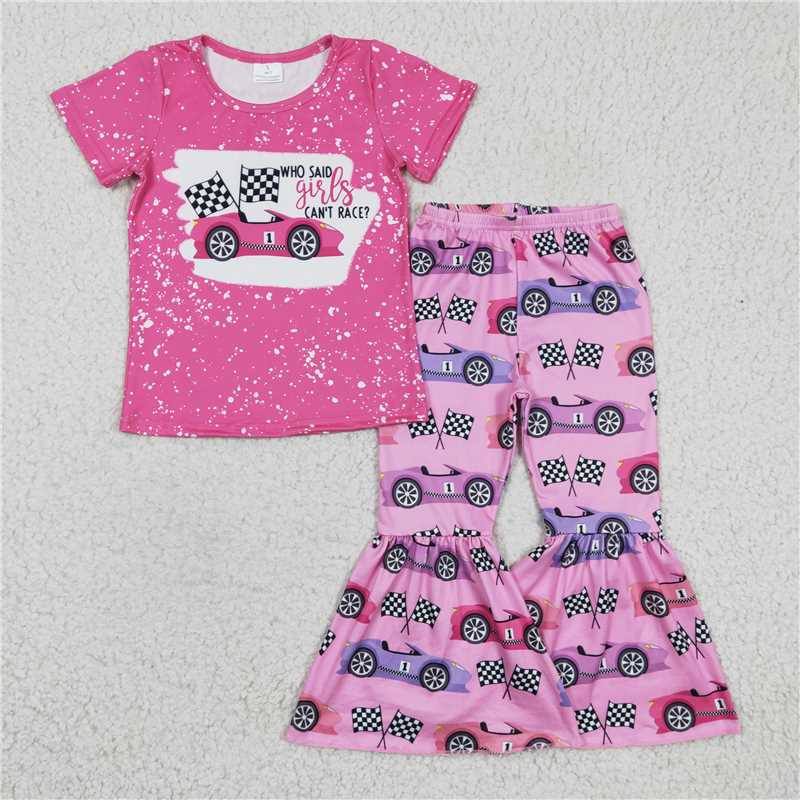 GSPO0318 Girls race racing pink short-sleeved trousers suit