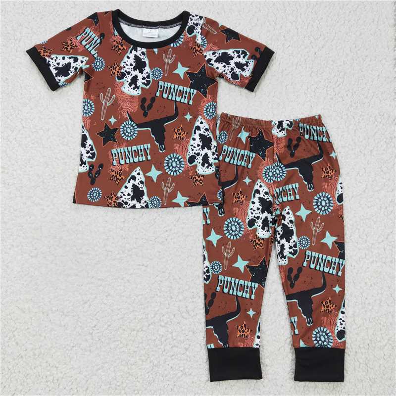 BSPO0051 Baby Kids Toddler Sibling Western Short Sleeve Tee Pants Pajamas Clothes Sets