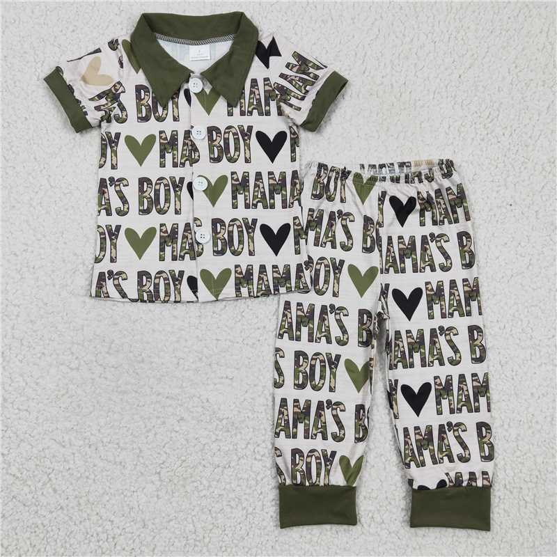 BSPO0044 baby Boys Mama's boy green pajamas sets