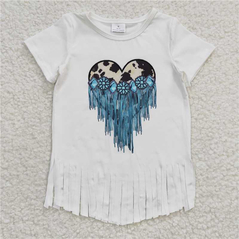 GT0137 Baby Girls Western Heart Short Sleeve Tee Shirts
