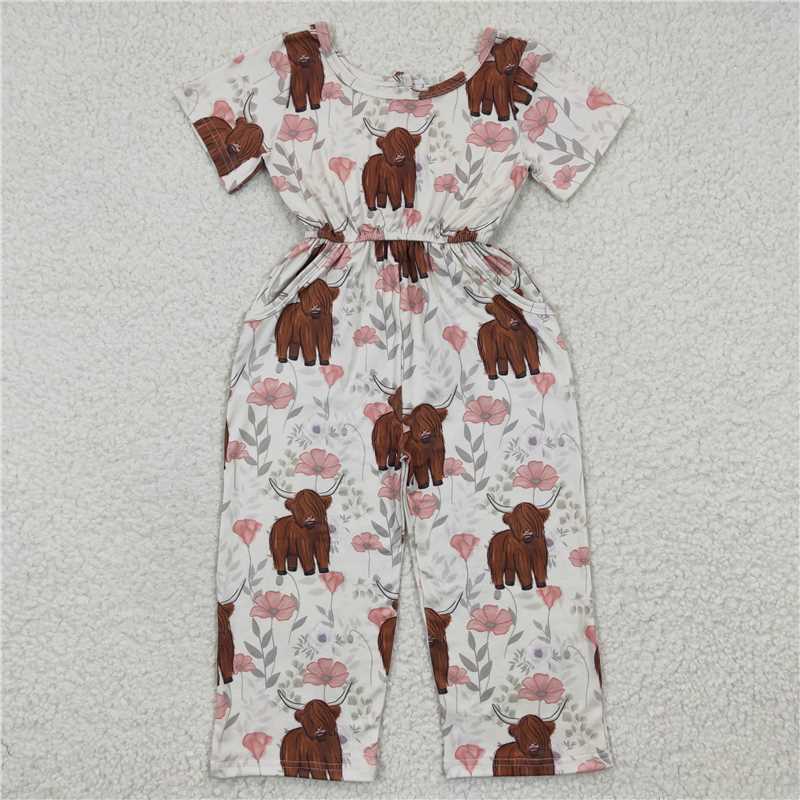 SR0227 Baby Girls Highland Cow Western Jumpsuits