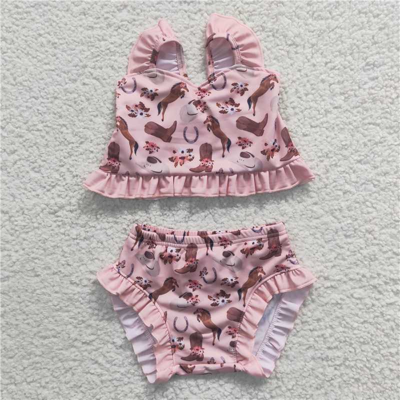 S0107 Baby Girls Flower Boots Two Pieces Bathing Suits Swimsuits