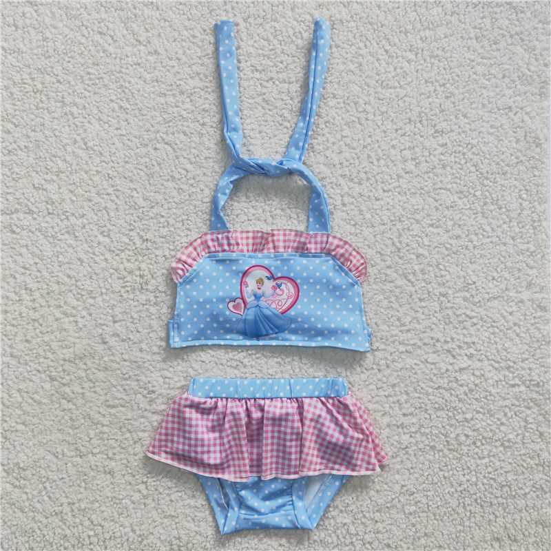 S0059 Baby Girls 2pcs Summer Princess Blue Color Swimsuits