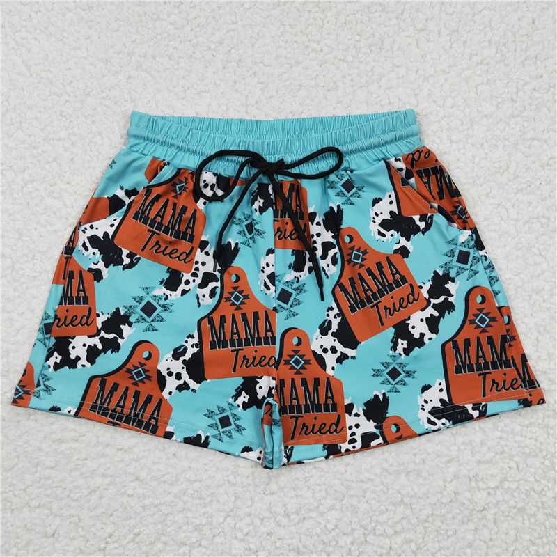 SS0052Mama tried turquoise women clothes adult summer shorts