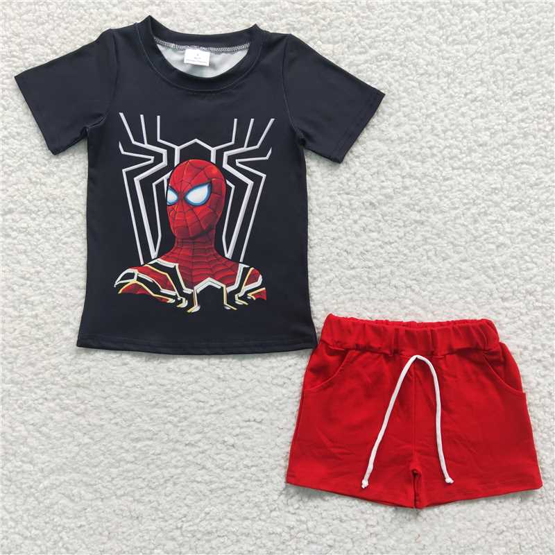 BSSO0226 Baby Boys Red Cartoon Tee Shirts Shorts Sets