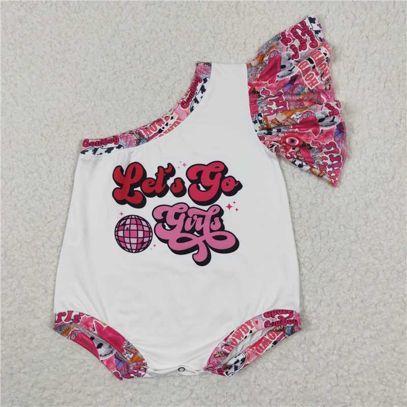 SR0319 Baby Girls Let's Go One Shoulder Rompers