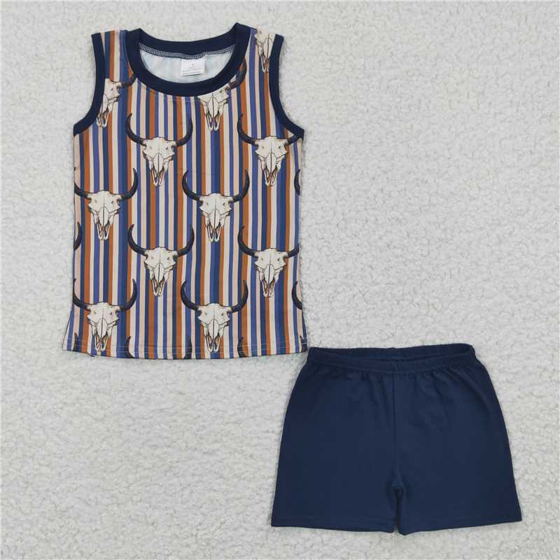 BSSO0217 Baby Boys Western Cow Skull Shorts Sets