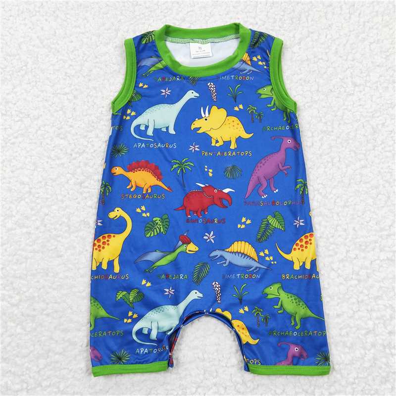 SR0342 Baby Boys Summer Sleeveless Dinosaur Rompers