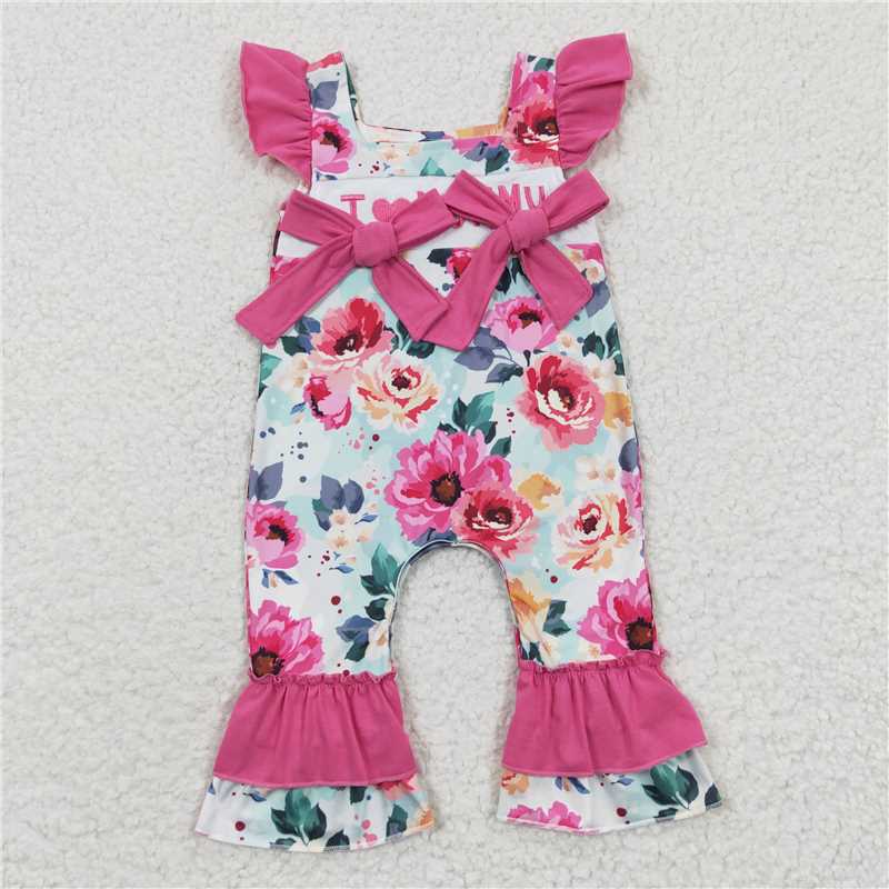 SR0251 Baby Girls I love Mommy Pink Floral Rompers