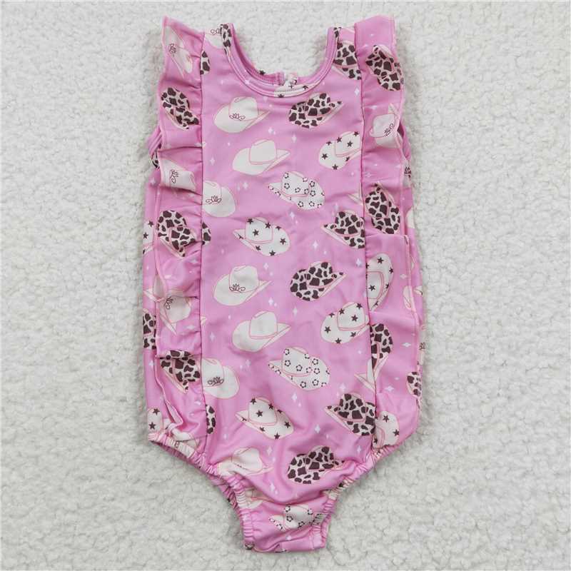 S0100 Baby Girls Hats Western One Piece Bathing Suits Swimsuits