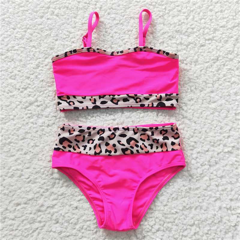 S0138 Baby Girls Hotpink Leopard 2 pieces Swimsuits