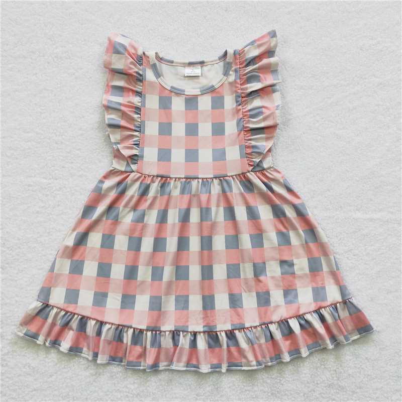 GSD0364 Powder blue plaid flying sleeve dress