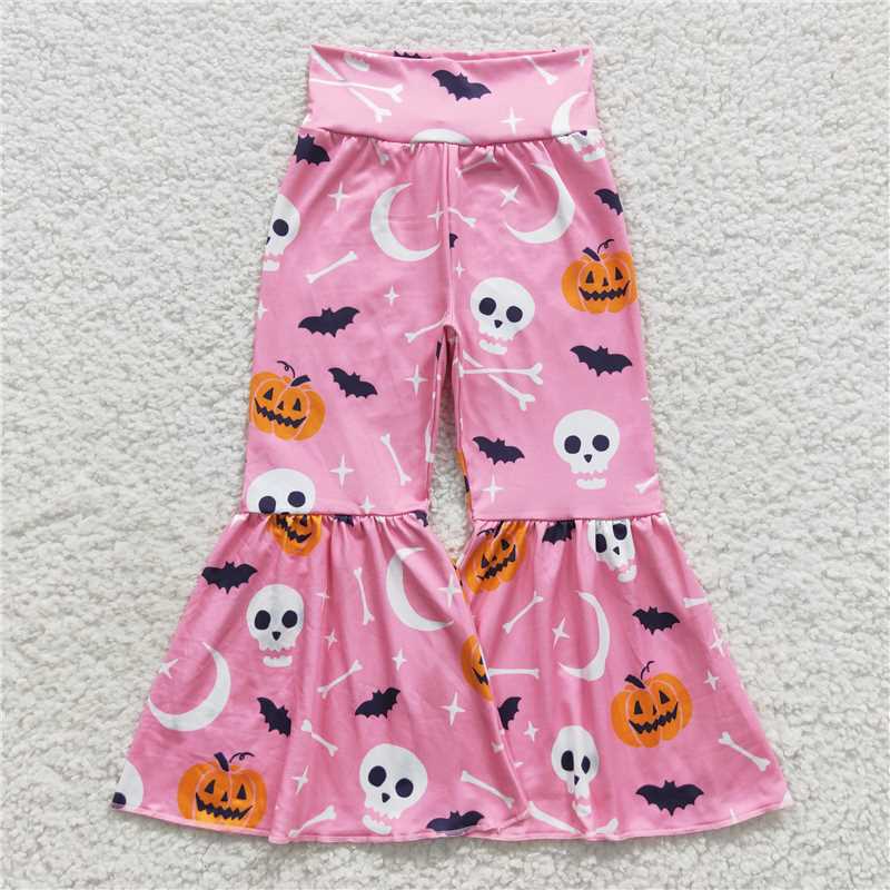 P0218 Baby Girls Pink Halloween Pumpkin Bats Bell Pants