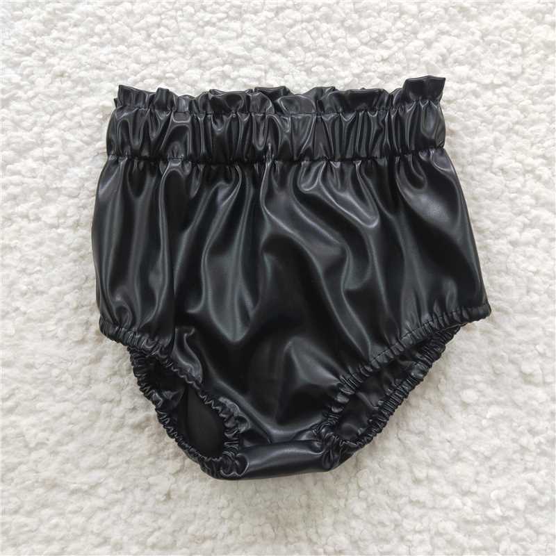SS0105 Baby Girls Black Pleather Summer Bummies Bottoms