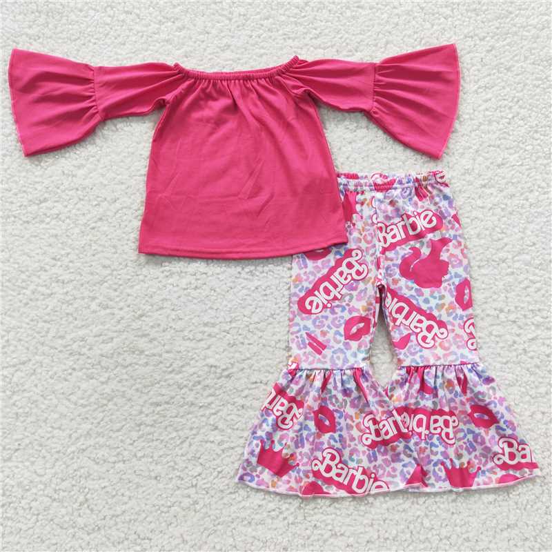 GLP0604Hot pink top leopard pants party girls clothing set